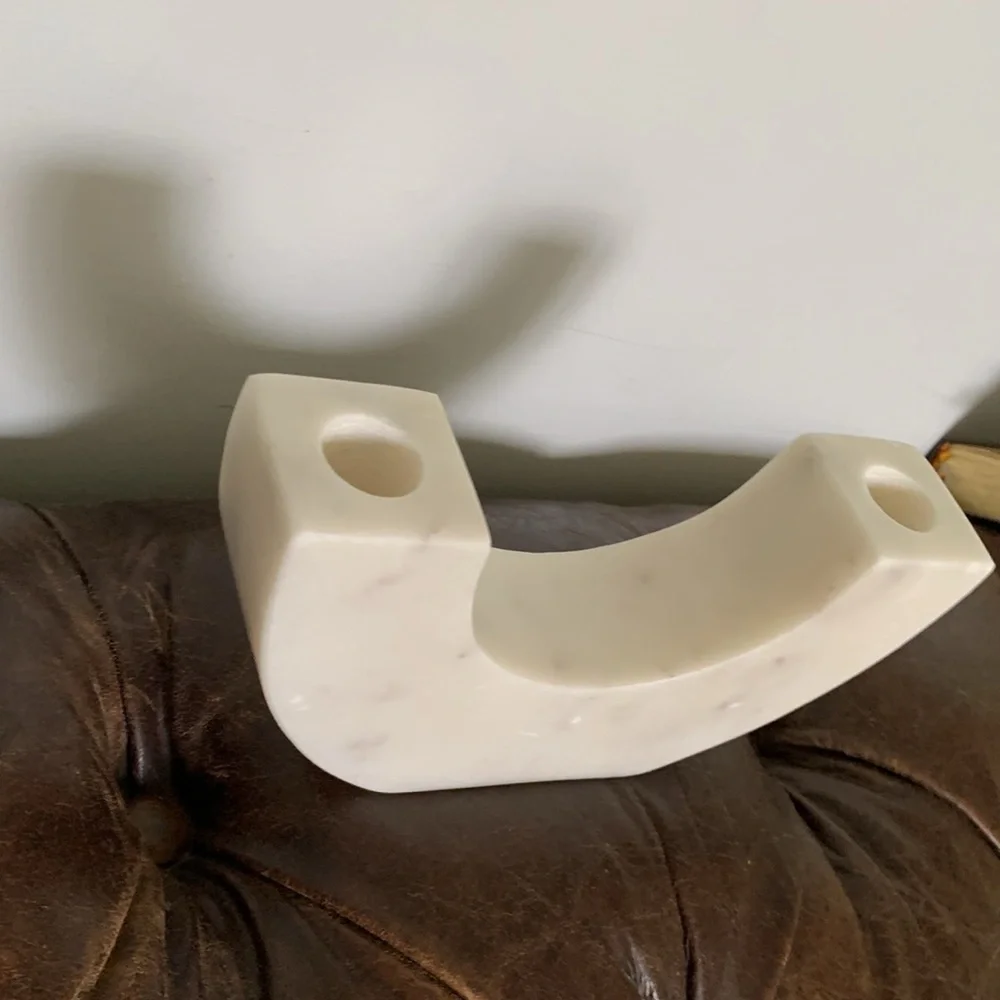 NWT*Threshold Marble taper‎ candle holder short*White